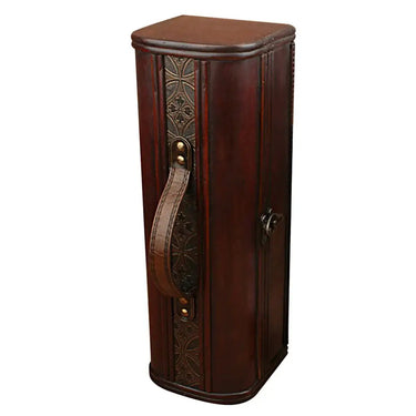 Vintage retro single wine bottle wooden box with intricate design and handle for an elegant presentation and storage solution