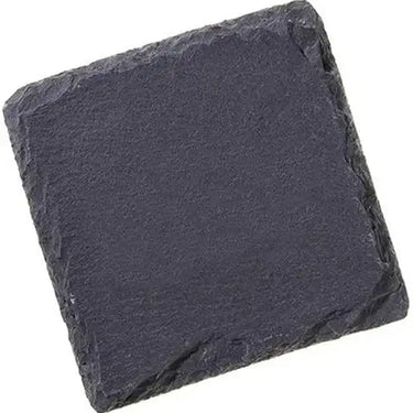 Black slate 4-inch square coaster with rough-cut edges, ideal for protecting surfaces from heat damage.