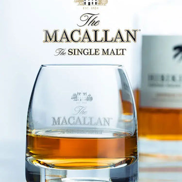 Elegant Macallan whisky glass with rich amber whisky, showcasing luxury and sophistication of the Private Collection series.