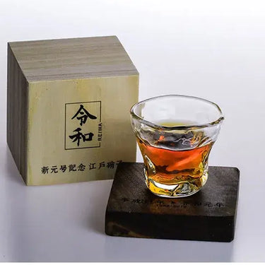 Limited Collection Japanese Edo Glass Tall in Wooden Box, handcrafted with traditional Edo Kiriko techniques, perfect for whisky lovers.