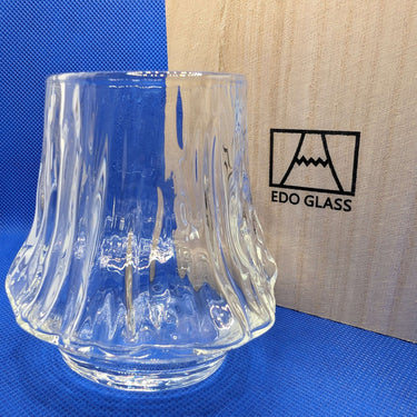 Liu Siyu's handmade Flame Mount Fuji Edo Glass with wooden box, showcasing unique Japanese-style craftsmanship and elegance.