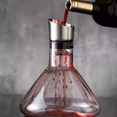 Lead-free crystal decanter pouring red wine, showcasing elegance and functionality for your barware collection.