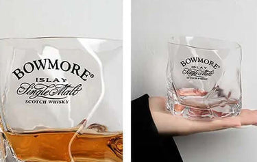 Bowmore Single Malt Scotch Whisky Crystal Glass 275ml in hand, showcasing elegant design and craftsmanship for connoisseurs.