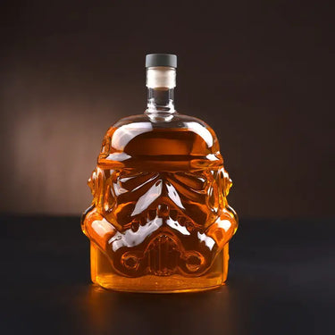 Trooper Glass Whisky Decanter in a unique stormtrooper helmet design, showcasing amber whisky inside.